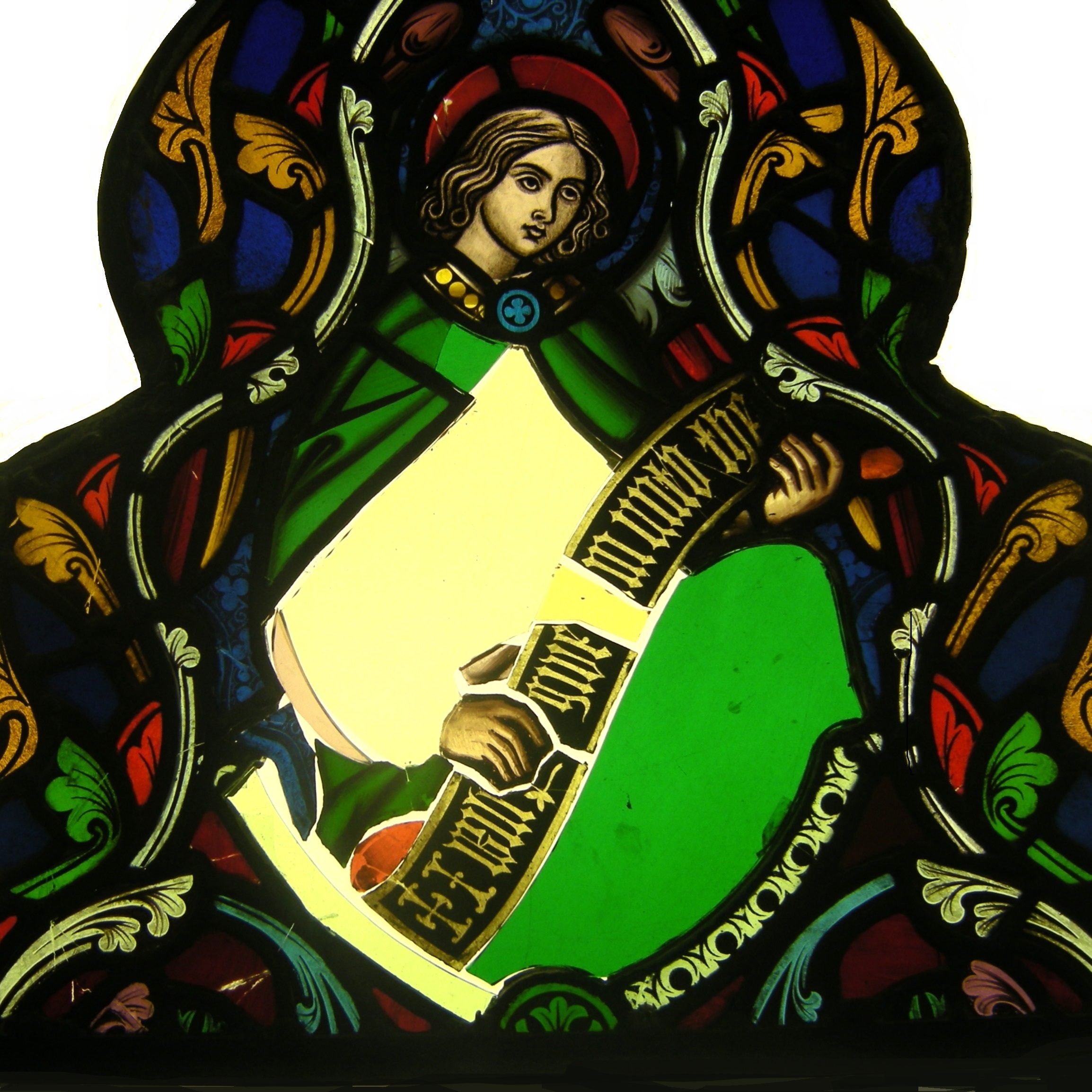 Saint Window — Before — stained glass restoration by Eleanor Carr